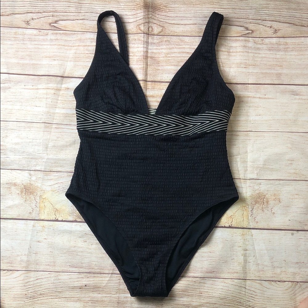 Topshop Black and White Textured One-Piece Swimsuit